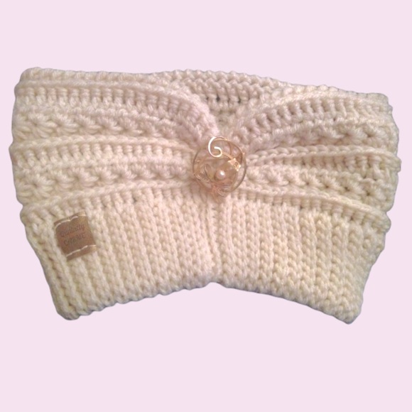 Ear warmer Bun Beanie Headband Winter Hat Off-White - Picture 7 of 8